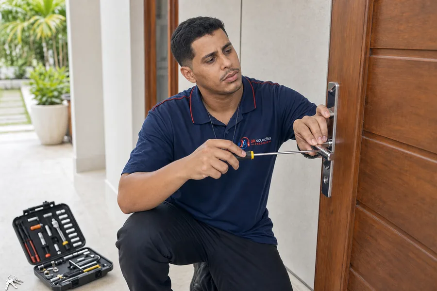Sandro realizando serviço de chaveiro